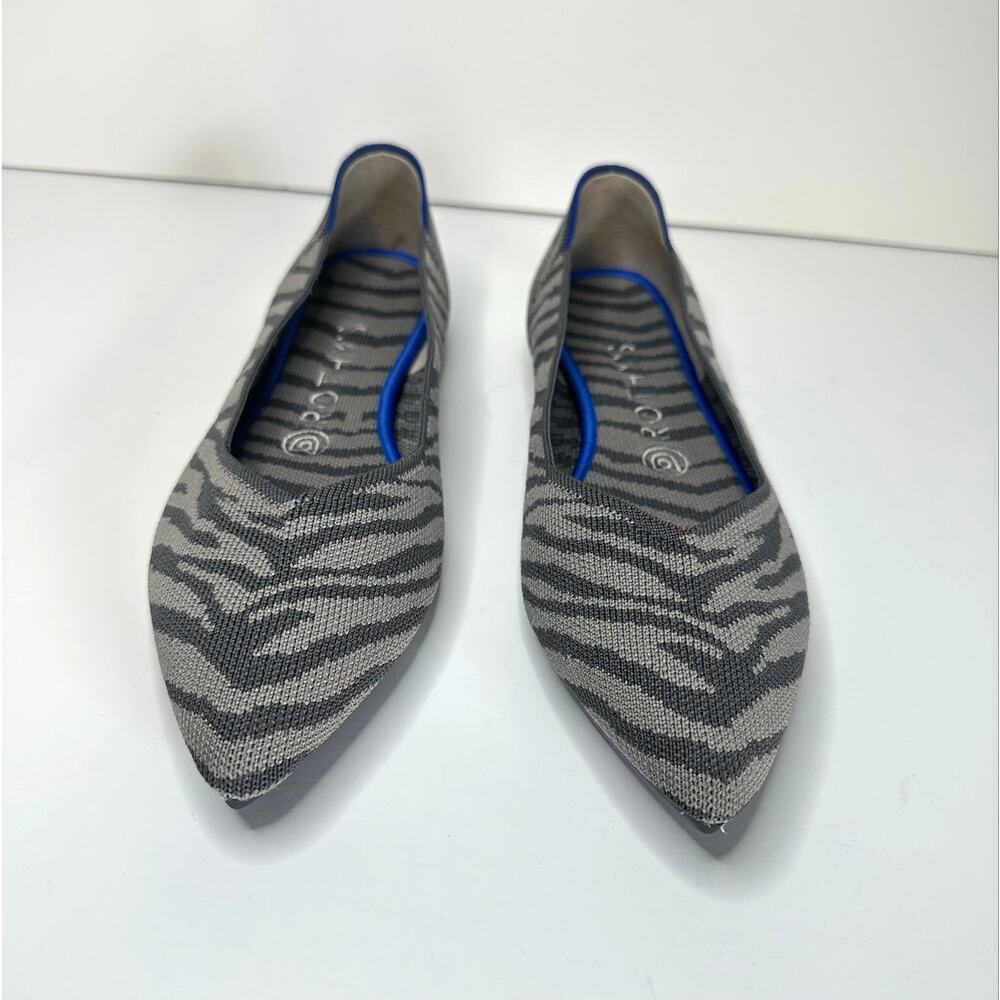 Rothys Shoes Womens 7.5 The Point Ballet Flats Grey Zebra Print Comfort Low Top